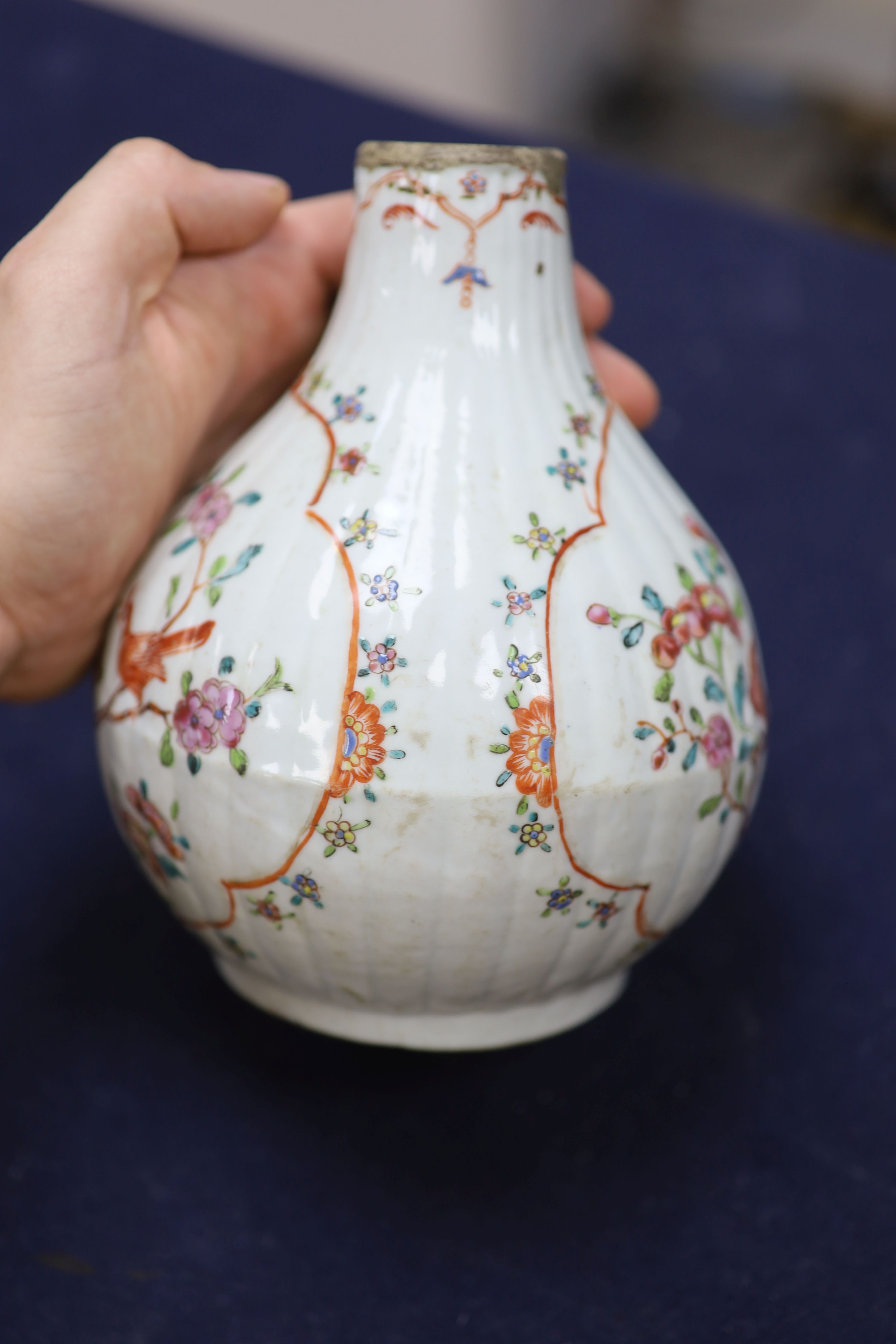 A Chinese Qianlong period bottle vase, reduced, height 29.5cm, and a Chinese plate with signature on back